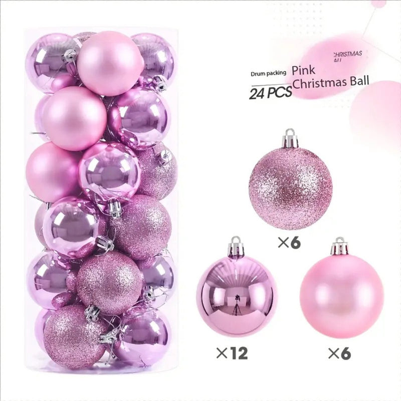 Lot de 24 boules de Noël Bovista - Plastique - Mat, brillant et pailleté - Rose - Ø 6 cm