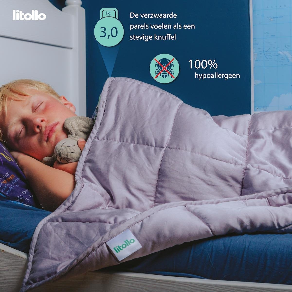Litollo Verzwaringsdeken kind 3 kg - Weighted Blanket - Duurzaam Bamboe Materiaal - Antraciet - 100x150cm