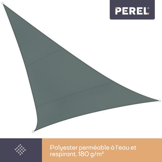Perel Toile d'ombrage, hydrofuge, 3,6 x 3,6 x 3,6 m, 160 g/m², polyester, triangle, vert-gris