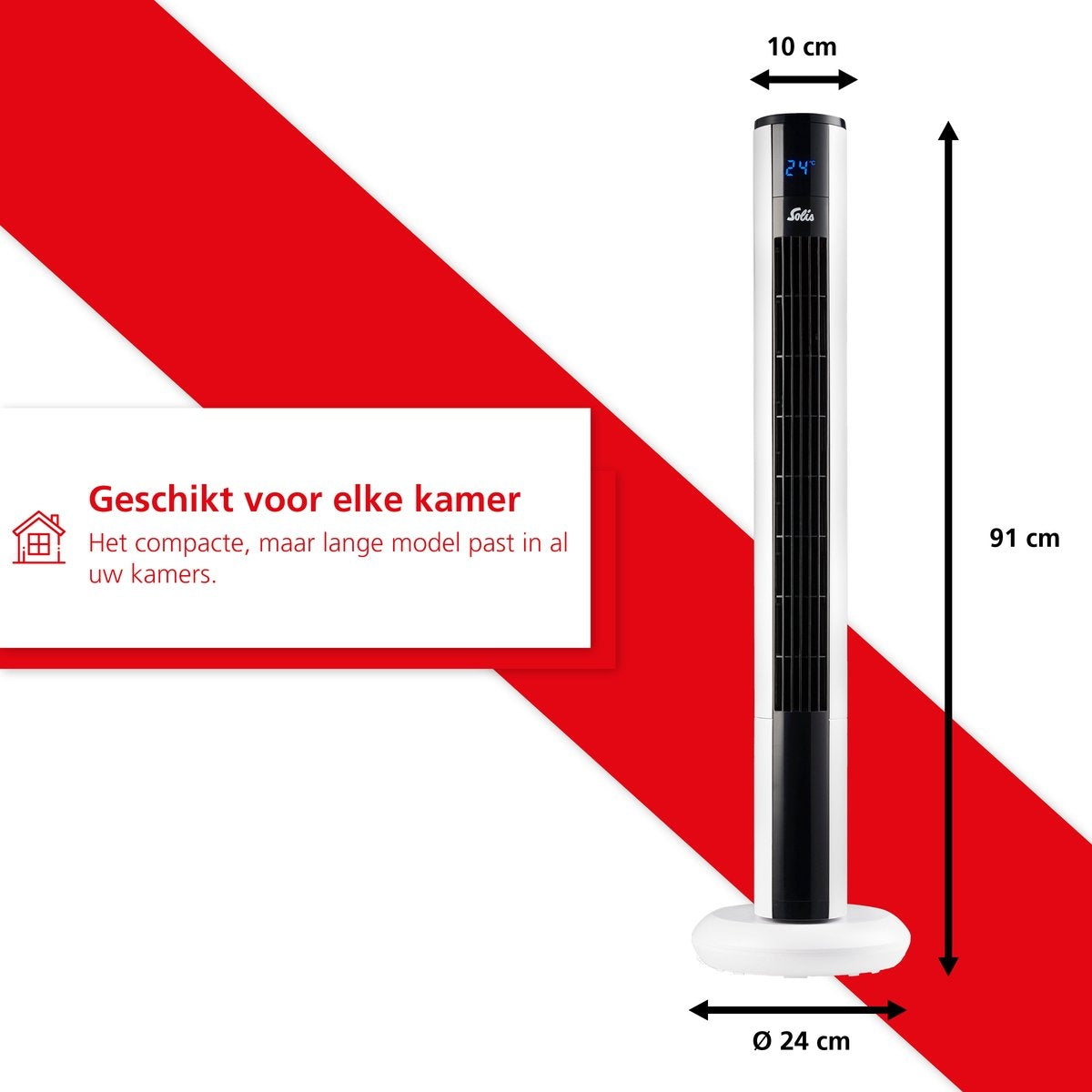 Ventilateur colonne - Solis - Ventilateur tour - Télécommandé - Fonction minuterie - 44.8 dB - 91 cm de haut - Blanc