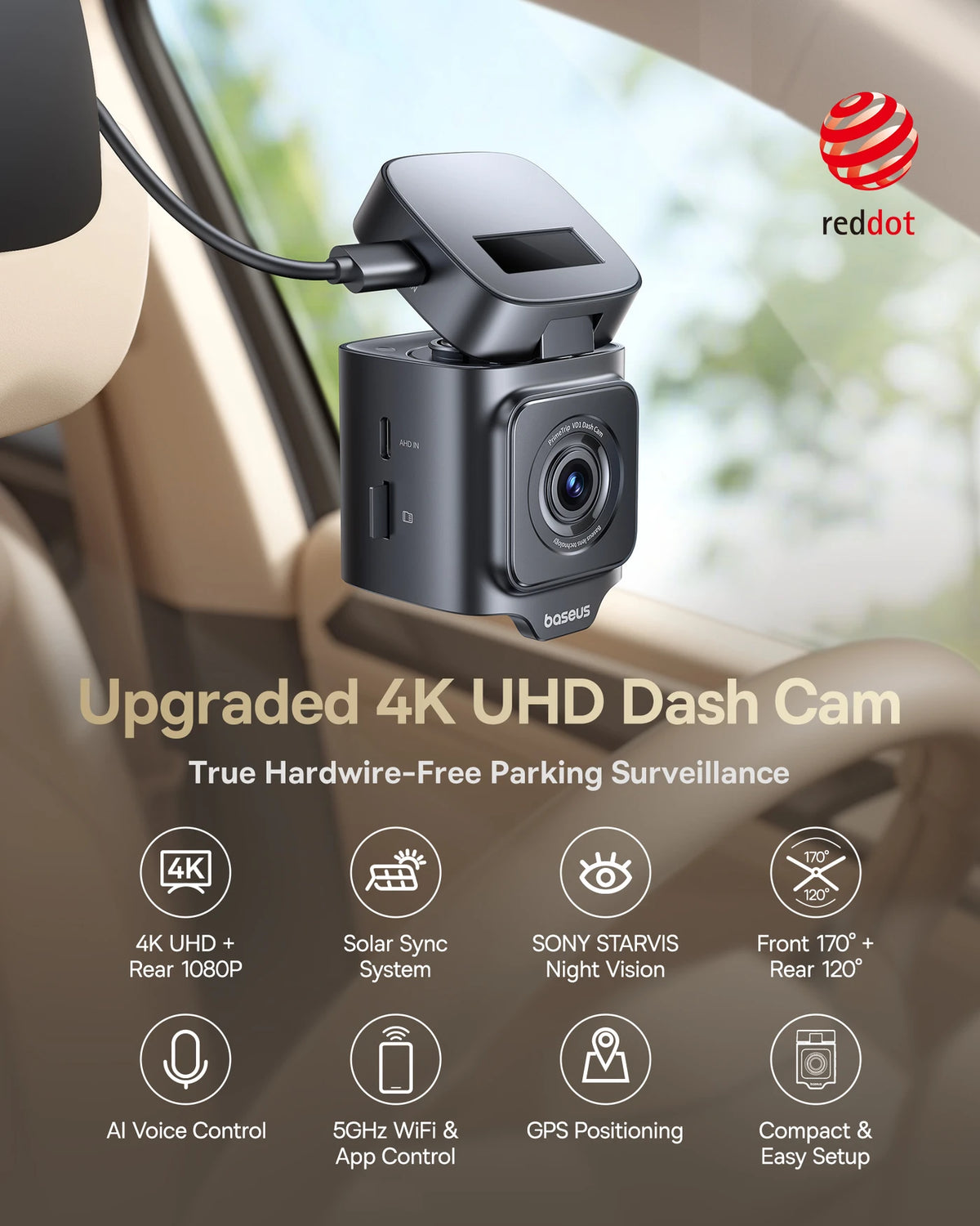 Caméra embarquée Baseus PrimeTrip VD1 Pro – Caméra avant 4K + caméra arrière 1080p – Wi-Fi – Mode stationnement – Cosmic Black