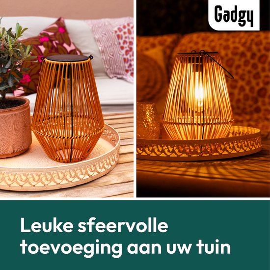 Gadgy Lampe solaire de jardin en rotin marron - Lampe solaire de jardin - Lampe solaire de table avec connexion USB - Lampe d'extérieur - Statue de jardin - Lanterne de jardin avec capteur jour/nuit - Eclairage pour l'extérieur - Lanterne de jardin