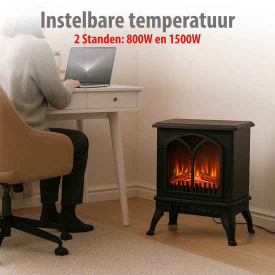 Foyer décoratif électrique Alpina - Poêle électrique décoratif - Foyer avec effet de flammes réaliste - Thermostat réglable - Protection contre la surchauffe - 1 500 W - Noir - 39 x 25 x 54 cm