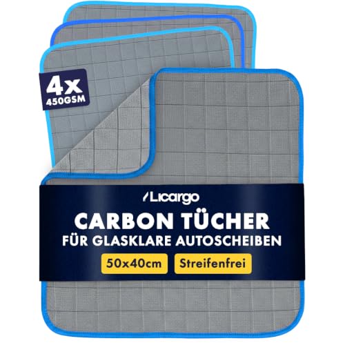 Chiffons pour vitres LICARGO Carbon - 4 pièces - Microfibre - 450 g/m² - 50 x 40 cm
