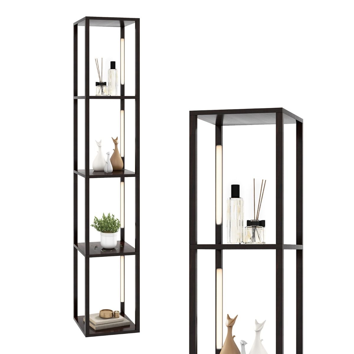 Lampadaire Coast avec étagères de rangement - Éclairage LED à 3 niveaux de luminosité réglables - 4 étagères - marron - 163 cm