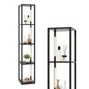 Lampadaire Coast avec étagères de rangement - Éclairage LED à 3 niveaux de luminosité réglables - 4 étagères - marron - 163 cm