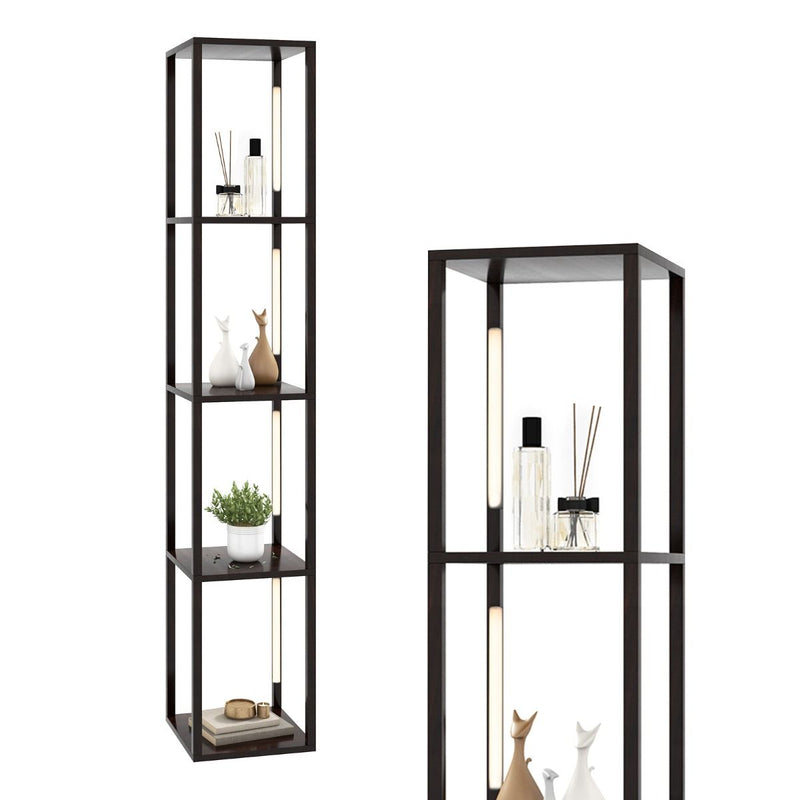 Lampadaire Coast avec étagères de rangement - Éclairage LED à 3 niveaux de luminosité réglables - 4 étagères - marron - 163 cm