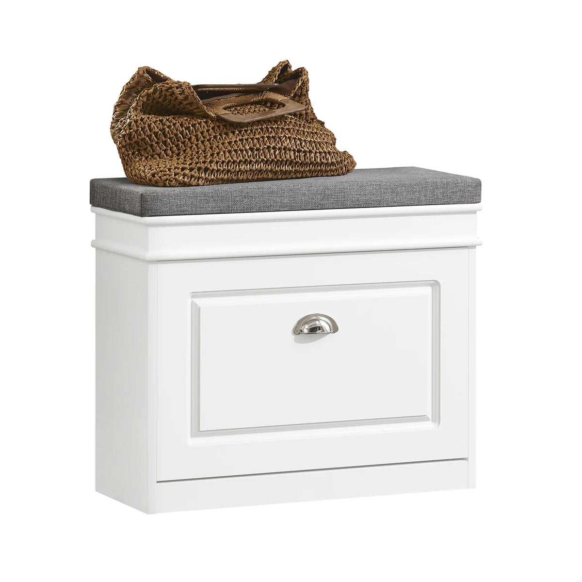 SoBuy - Meuble à chaussures - 60 x 24 x 51 cm - siège rembourré, rangement caché et construction en MDF E1 - pour l'entrée et la chambre - bois blanc
