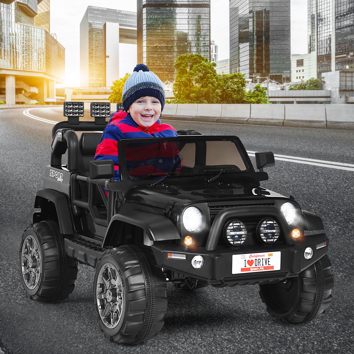 Voiture électrique pour enfants Coast - 2 places - télécommande - noire - 123 x 80 x 80 cm