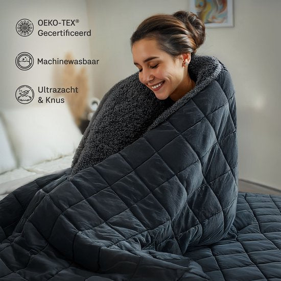 Couverture lestée CozySense® 5 kg - Couverture lestée - Couverture lestée - GLASS-Flow® Distribution de la pression - 135x200 - Velours flanelle & Sherpa - Hypoallergénique - Noir