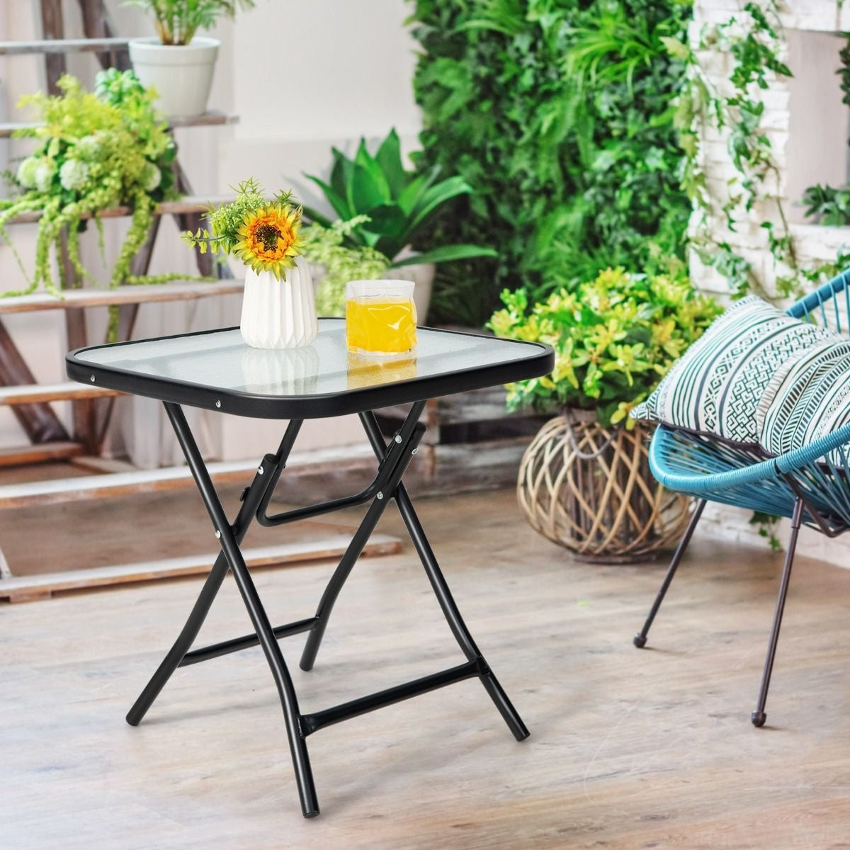 Coast Terrace table d'appoint table carrée en verre avec cadre en inox table basse pliante noire