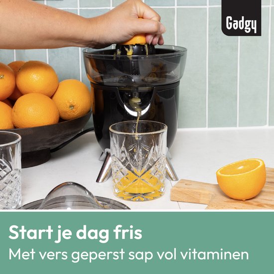 Presse-agrumes électrique Gadgy - Presse-oranges et presse-citrons avec bec verseur - Presse-agrumes avec 2 cônes de pressage - Système anti-gouttes - Antidérapant - 100 W - Noir - Lavable au lave-vaisselle