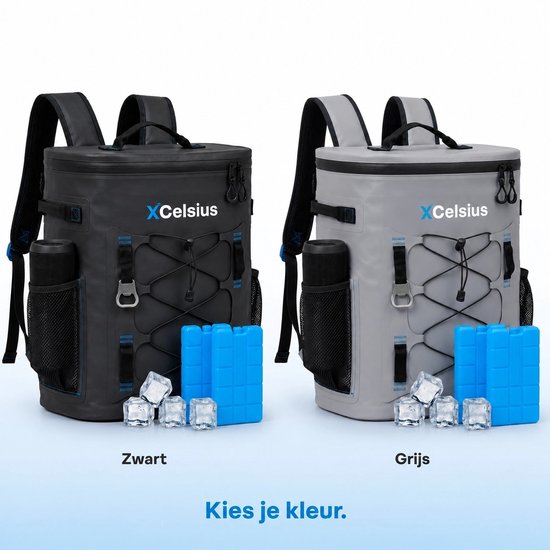 Sac à dos isotherme XCelsius® 20 litres – Sac à dos isotherme avec 2 blocs réfrigérants et un décapsuleur – Au moins 24 heures de fraîcheur – 100 % étanche – Sac à dos isotherme pour la plage, les festivals, le bateau et le camping – Gris