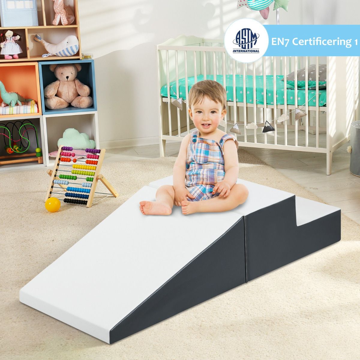 Ensemble d'escalade en mousse Coast pour tout-petits - 2 pièces - Escalier et rampe souples - Blanc et gris