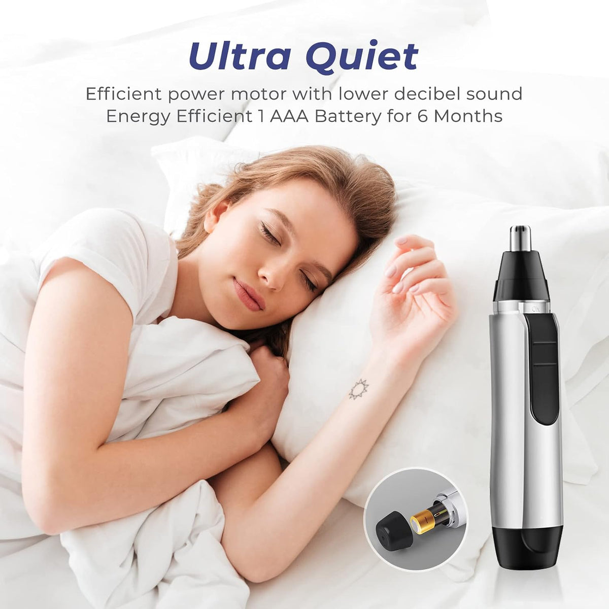 Tondeuse pour nez et oreilles KENASTA – Tête de coupe en acier inoxydable – Résistante à l'eau – Noir/Argent
