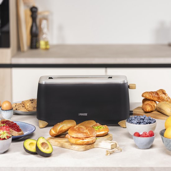 Princess 142361 Grille-pain Pure - 6 niveaux de brunissage - 1 000 W - bambou - noir