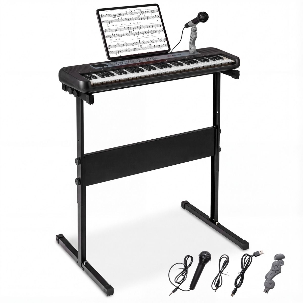 Clavier pour enfants Coast - 61 touches - support réglable - avec microphone et pupitre - noir/rouge