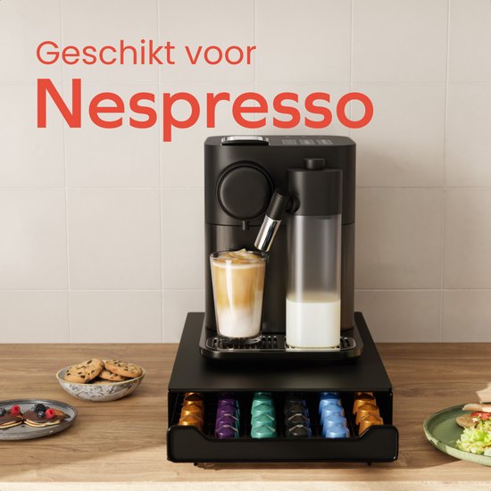 KitchenBrothers Porte-capsules de café - Porte-capsules - Compatible avec Nespresso - 60 capsules - Porte-capsules - Avec tiroir - Noir