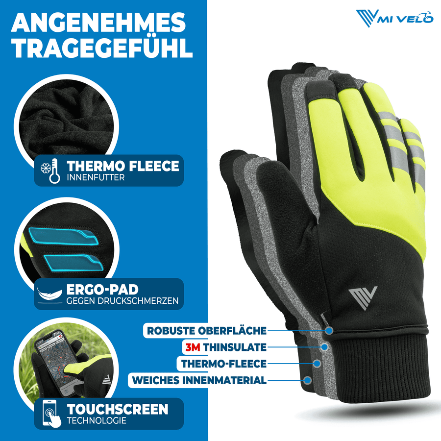 MIVELO THERMO-FIT Gants d'hiver - Polaire thermique & 3M Thinsulate - Jaune - Unisexe - Taille S
