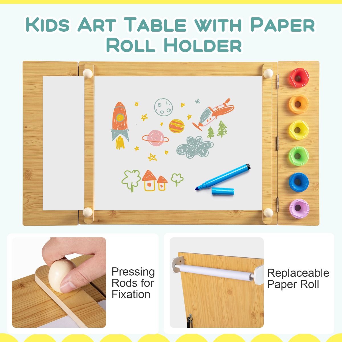Table d'art et ensemble de chevalets pour enfants Coast - conception multifonctionnelle 2-en-1 - avec 2 chaises - blanc et naturel