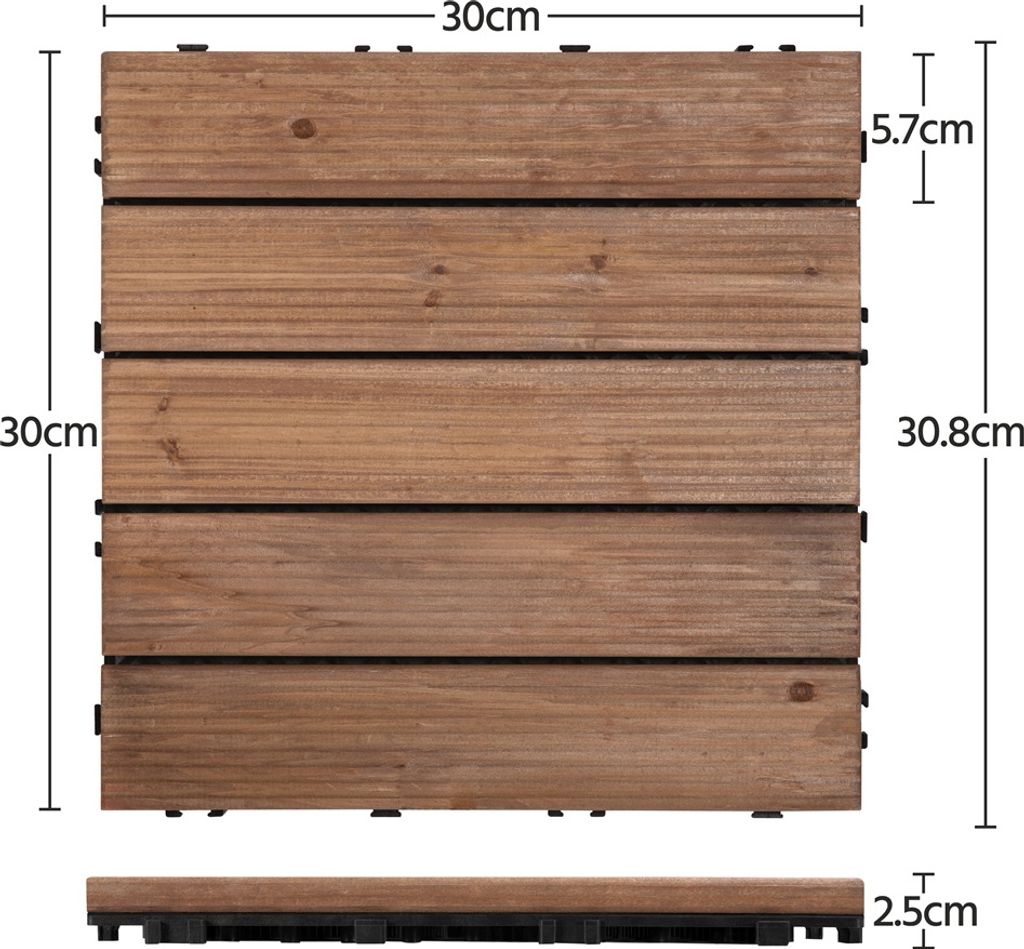 Dalles en bois à emboîter Yaheetech - 11 pièces - Environ 1 m² - 30 x 30 cm - Marron