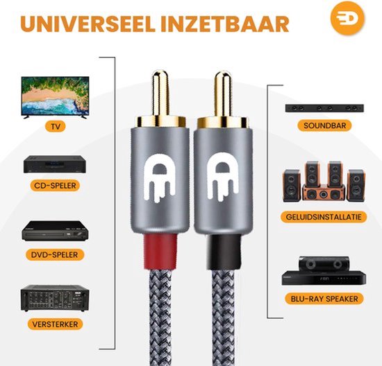 Câble audio stéréo Drivv. Premium Tulp - 2 RCA vers 2 RCA - Câble Tulp - 2 mètres