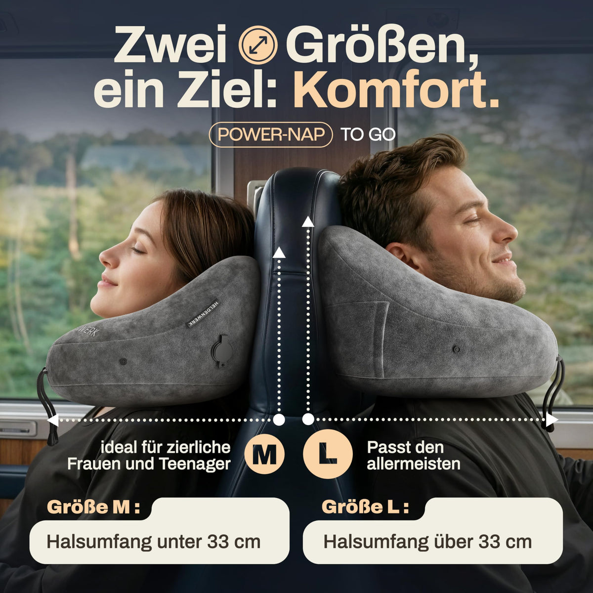 Oreiller cervical Heldenwerk - Gonflable - Valve Comfort - Capuchon - Grand format - Gris foncé