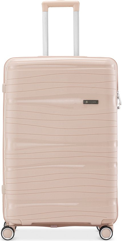 SKYCASES Travelin' Charm - 24-inch Medium Travel Suitcase - Number Lock - 41x24x69 cm - 68L - Lightweight, Waterproof & Durable - Light Pink