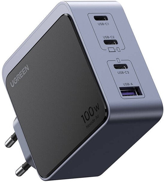 Ugreen Nexode S 100 W, chargeur rapide GaN à 4 ports, version UE, gris – Ordinateur portable, téléphone portable, ordinateur portable, batterie externe, tablette – Gris, alimentation CA, pour usage intérieur