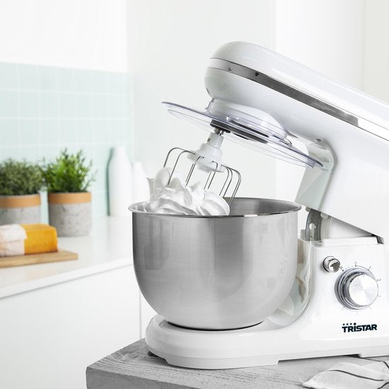 Robot de cuisine Tristar MX-4817 - Robot de cuisine avec bol de 5 litres - 3 crochets pétrisseurs inclus - Robot de cuisine - 6 programmes - Lavable au lave-vaisselle - 1 200 watts - Blanc