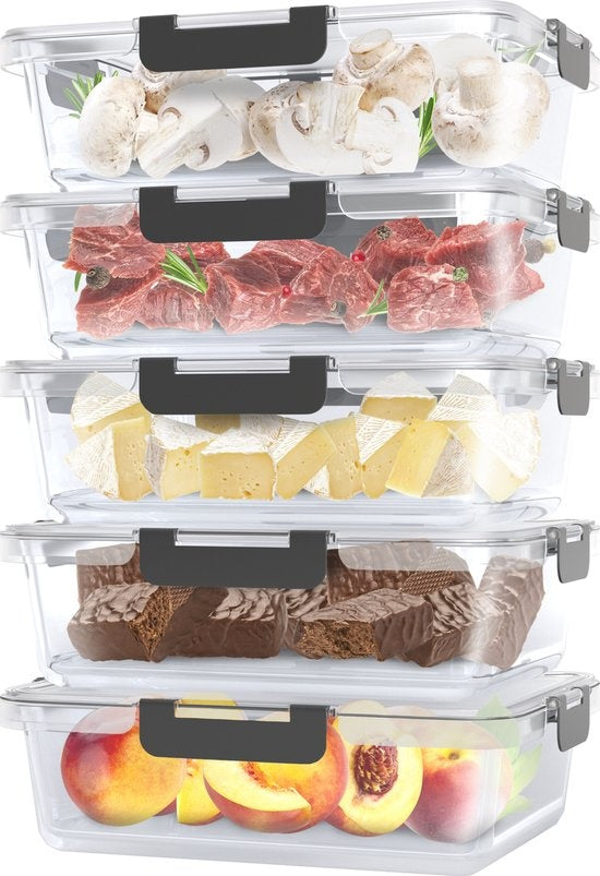 Avalo Plateaux de conservation en verre - Plateaux de préparation de repas - Plateaux de congélation - Avec couvercle - 5 pièces 1060ml