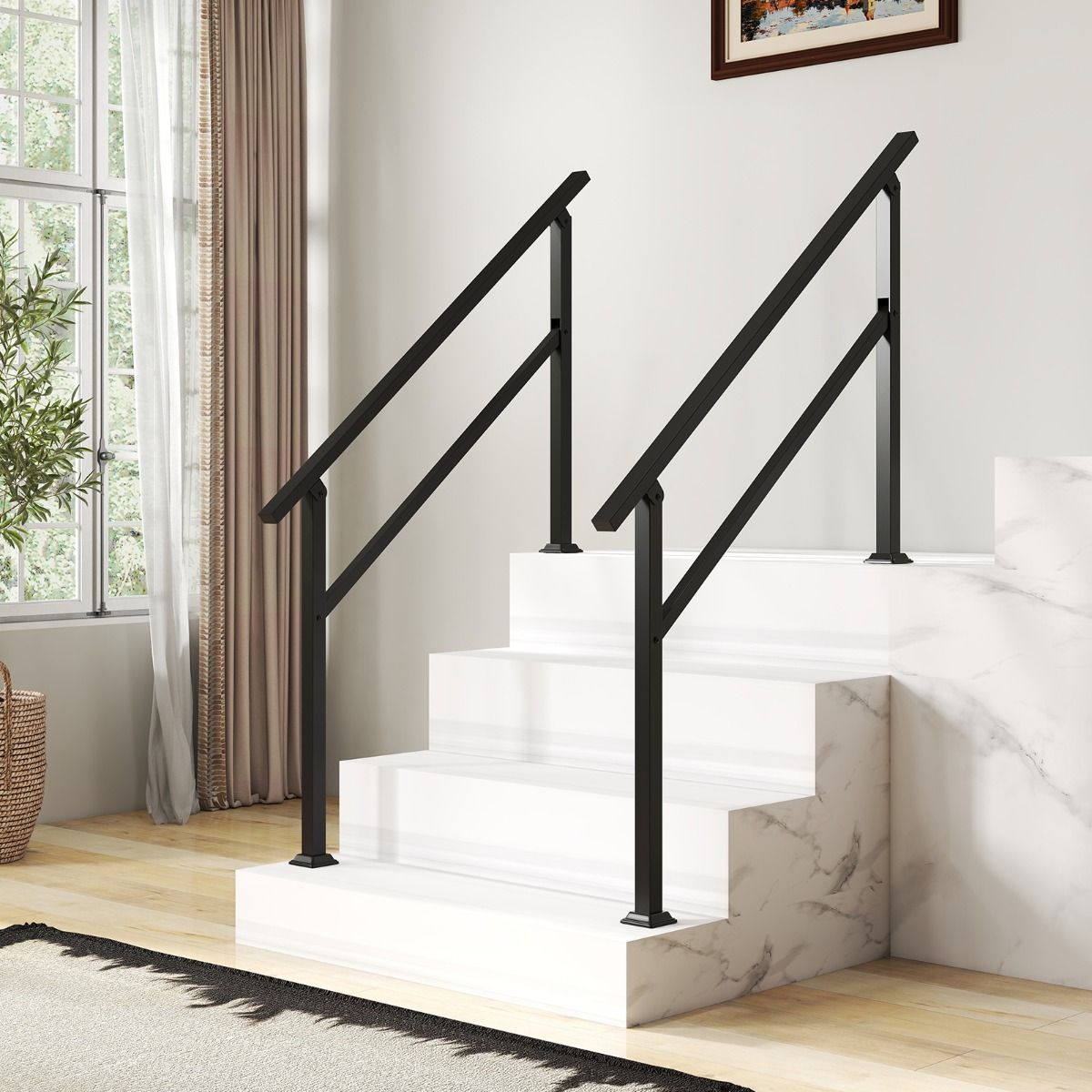 Rampe d'escalier métallique Coast - Angle réglable - Convient pour 0 à 4 marches - Noir - 138 x 92 cm