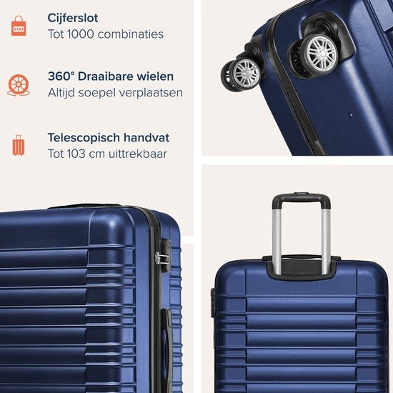 TRVLMORE Set de valises - 3 pièces - 38L (bagage à main) + 70L + 110L - Bleu foncé