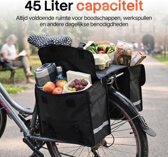 Sacoches de vélo doubles Brixy - Sacoches de vélo imperméables - 45 L - Avec bandes réfléchissantes - Vélo électrique - Noir