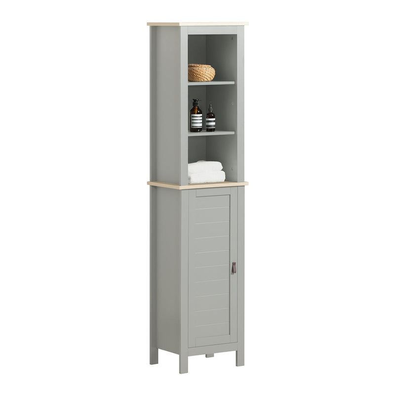 SoBuy Meuble colonne de salle de bain - 1 porte - 3 étagères - 39 x 30 x 169 cm - Gris