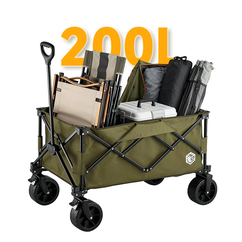 Chariot pliable Ochama - 200 litres - Roues tout-terrain avec double frein - Très grand format - Vert