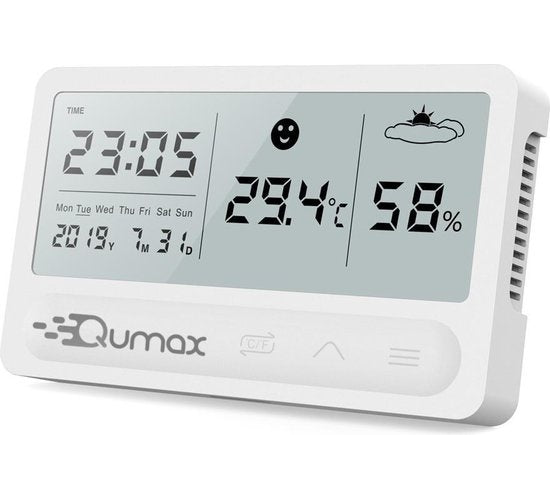 Qumax Digital Hygrometer - Thermomètre d'intérieur - Humidimètre avec batterie semestrielle - Blanc