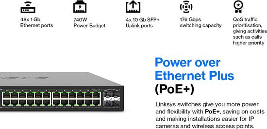 Linksys LGS352MPC - Commutateur réseau - Gigabit - Géré - 48 ports - PoE+ - Noir