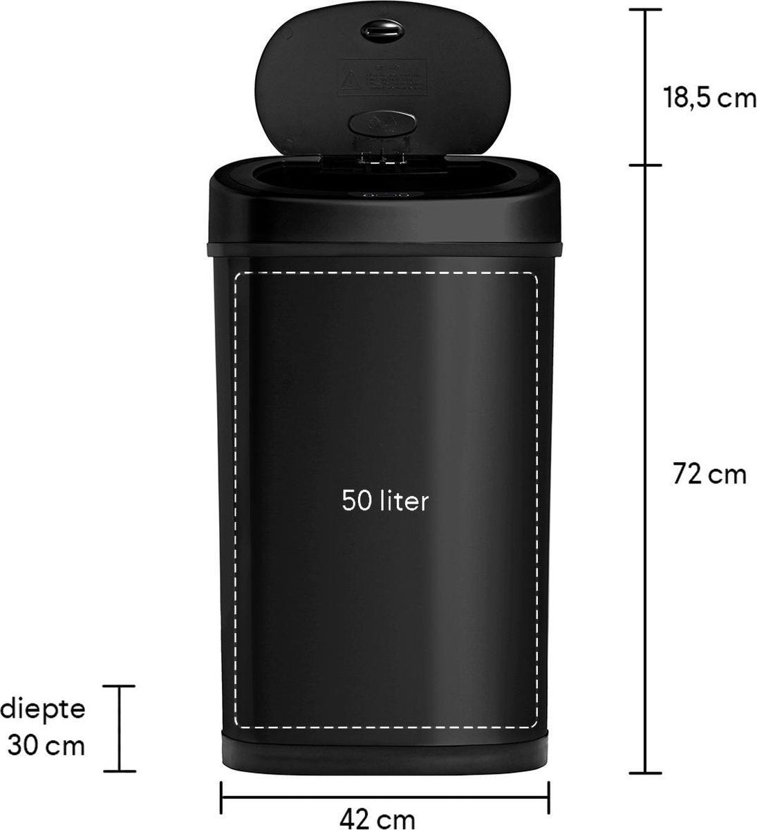 Poubelle avec capteur infrarouge - Homra FONIX - 50 litres - Noir