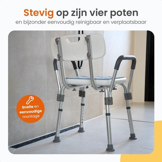 Chaise de douche réglable Goliving - Accoudoirs et dossier amovibles - Tabouret de douche avec support de pommeau de douche - Antidérapant - 3,2 kg - Hauteur 70-84 cm - Blanc