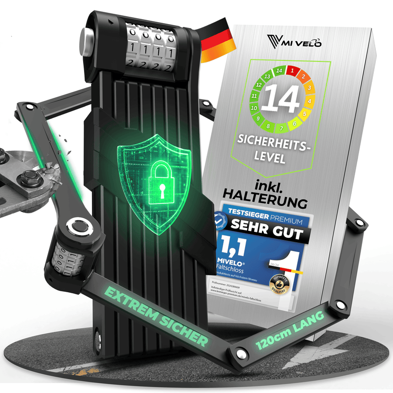 Cadenas pour vélo MIVELO  - Avec serrure à numéro - Acier inoxydable extrêmement robuste - 120 cm - Noir