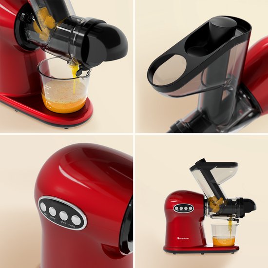 KitchenBrothers Slowjuicer XL - Extracteur de jus - Presse légumes et fruits - Alimentation 43 mm et 70 mm - 500 ml - Rouge