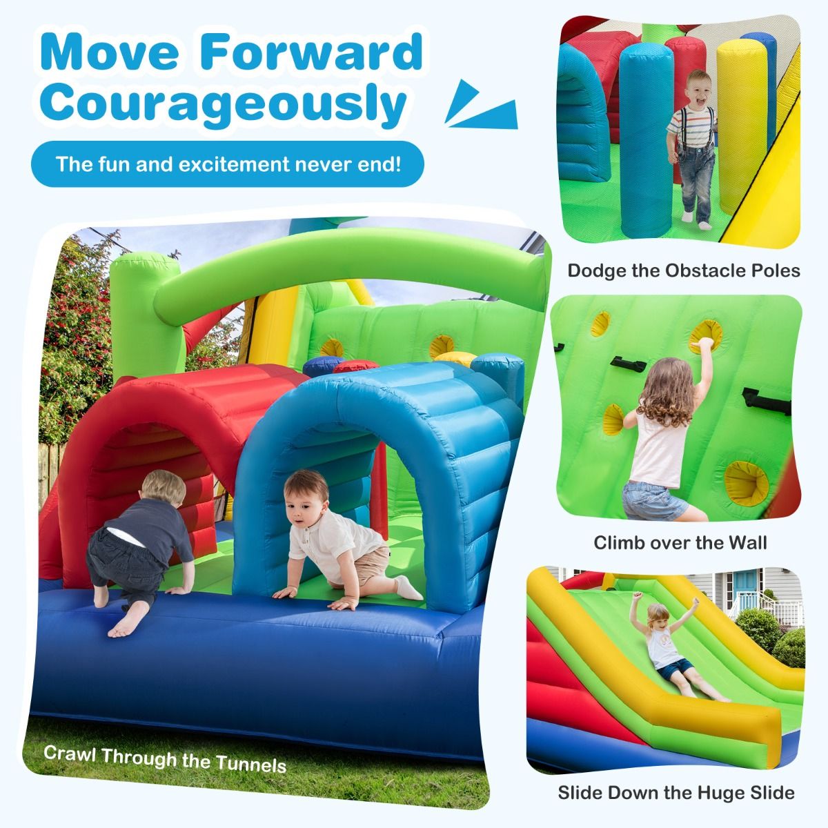 Structure gonflable Coast pour enfants - 2 toboggans - Tunnels et mur d'escalade - Multicolore