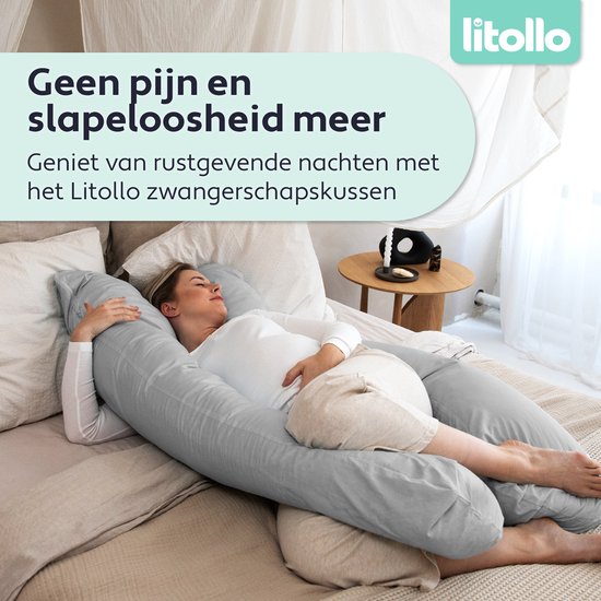 Oreiller de grossesse Litollo® XXL - Oreiller d'allaitement - Oreiller de corps - Body pillow - 280 cm - Housse amovible - Gris