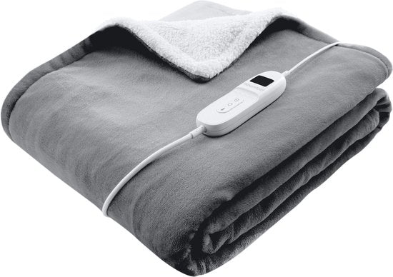 Couverture électrique Bloomfold - 160 x 130 cm - Lavable en machine - 1 personne - 9 niveaux - Avec minuterie - Couverture chauffante - Gris/flanelle