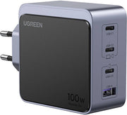 Ugreen Nexode S 100 W, chargeur rapide GaN à 4 ports, version UE, gris – Ordinateur portable, téléphone portable, ordinateur portable, batterie externe, tablette – Gris, alimentation CA, pour usage intérieur
