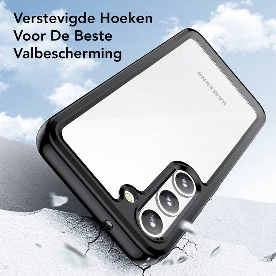 Podec Case Suitable for Samsung Galaxy S23 Black and Transparent Phone Case - Anti-Shock Case Cover with 2x Screen Protector