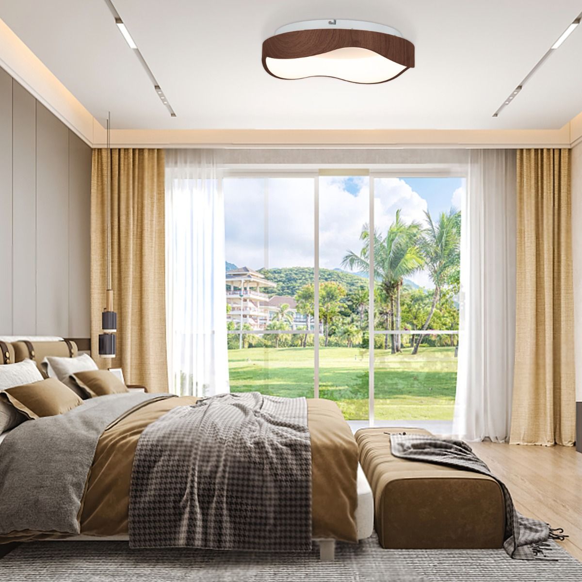 Plafonnier LED Coast - design moderne - imitation bois - lumière blanche chaude 24 W - 41,5 x 41,5 x 10 cm - marron