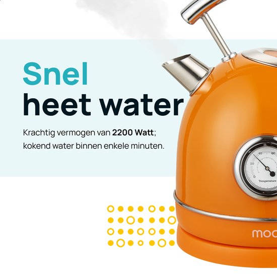 MOA Bouilloire Retro - 1,8L - Retro - 2200W - acier inoxydable - Orange