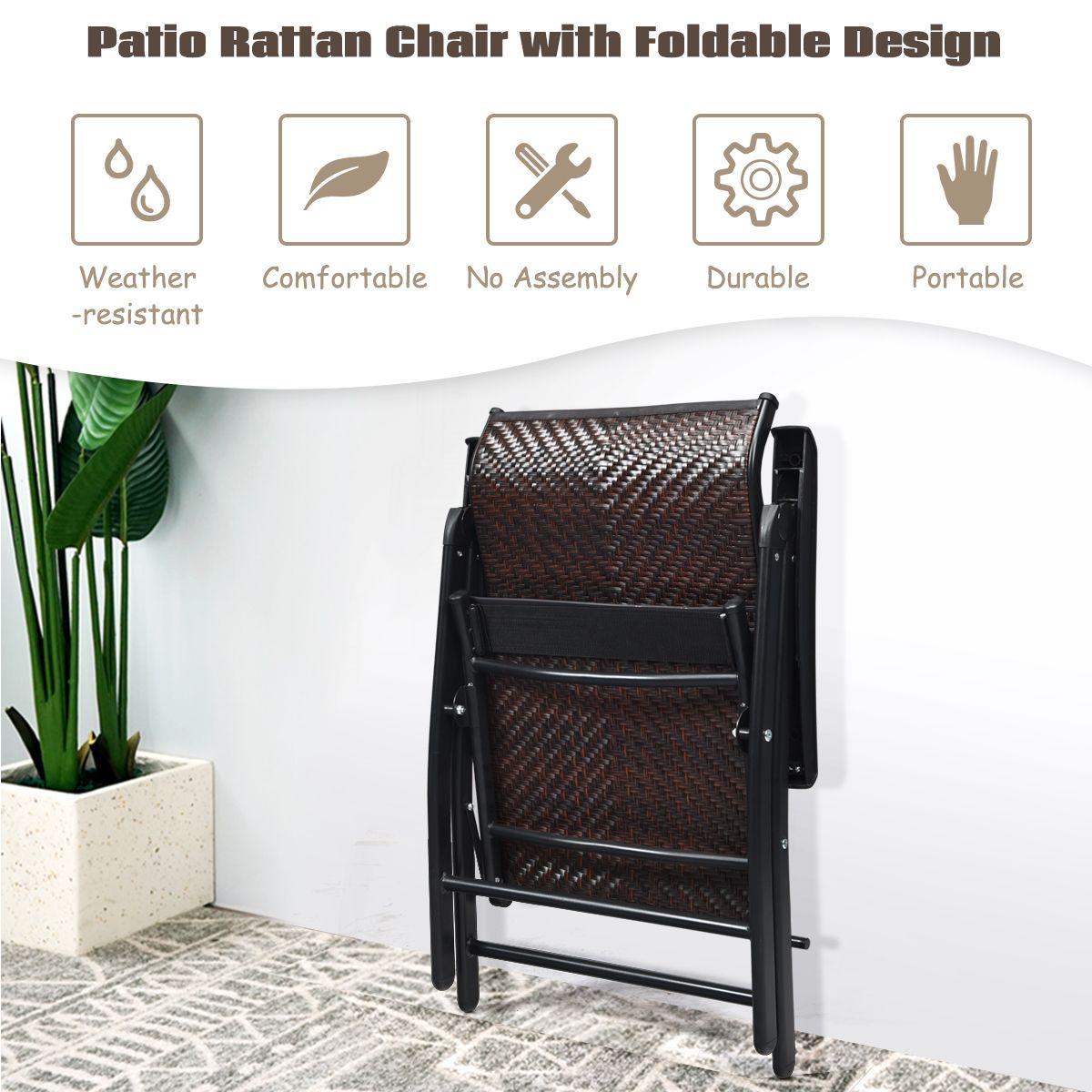 Lot de 2 chaises pliantes Coast Rotan - Dossier réglable - Pliables et faciles à transporter - Marron